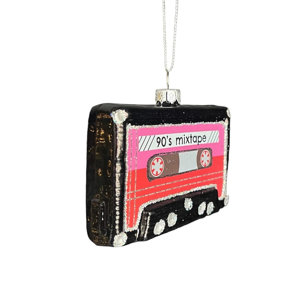 Retro Holiday Cassette Tape Glass Ornament